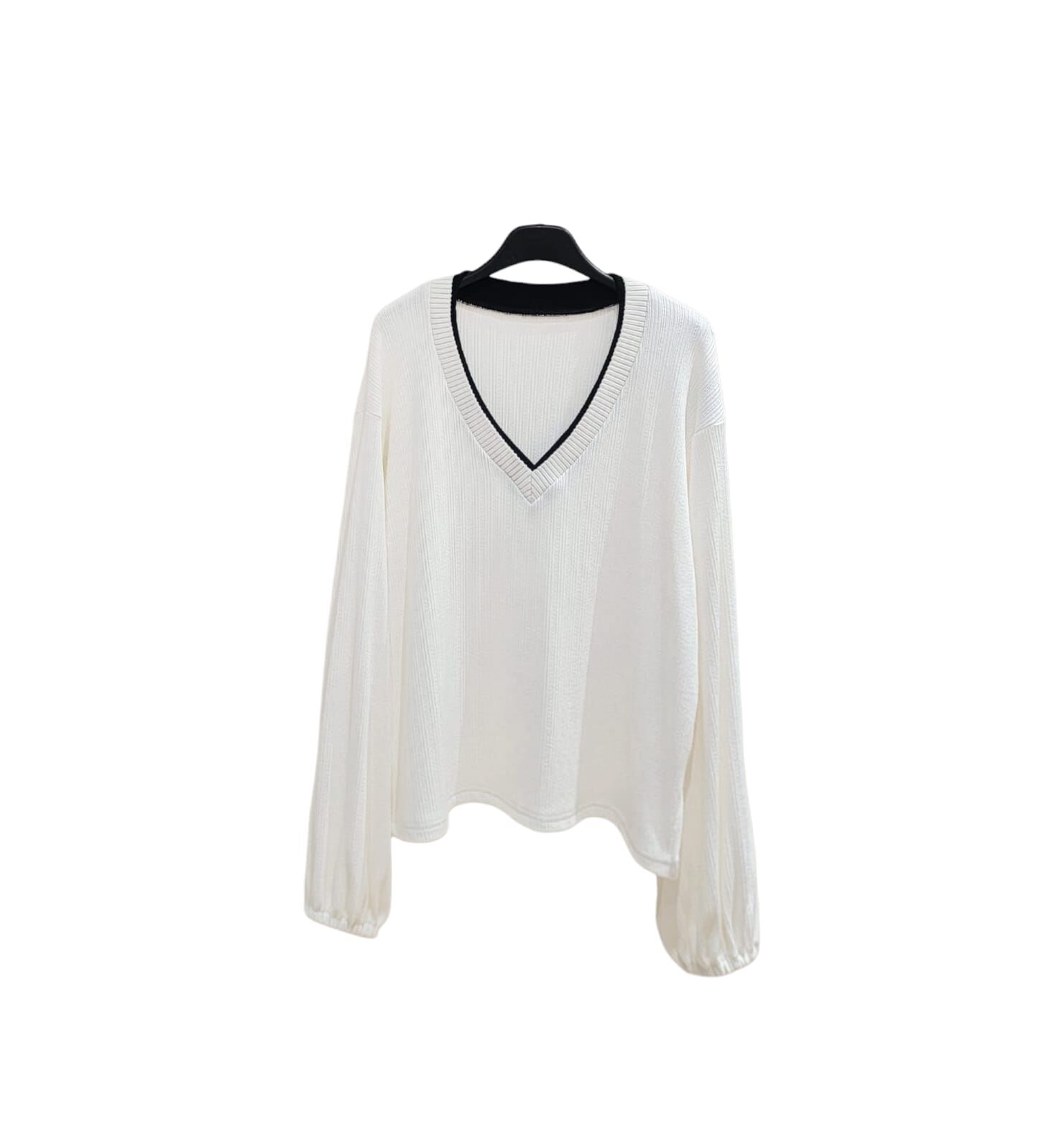 A40 #23601  V領坑紋Top-  白色