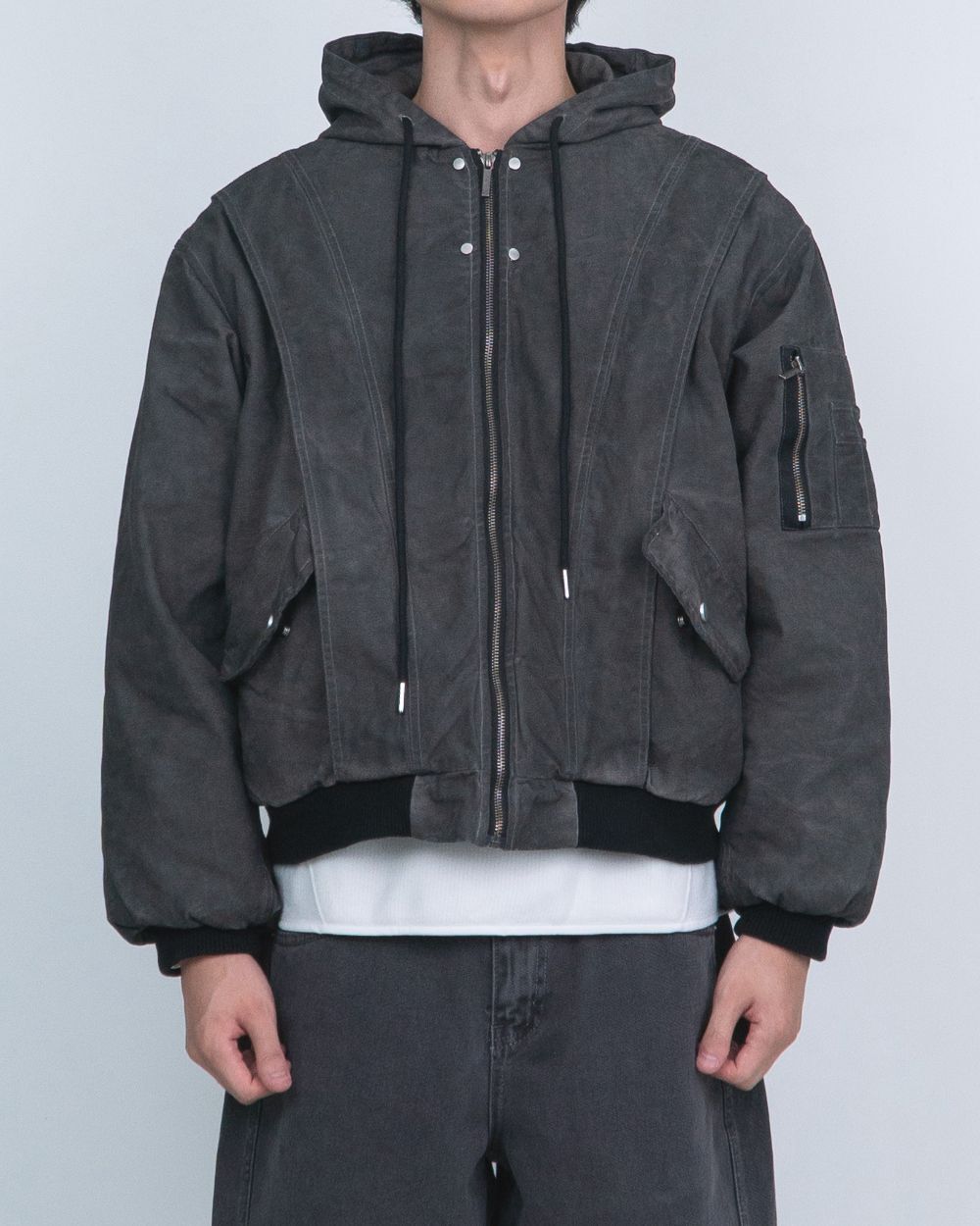 淨色連帽拉鍊外套(薄夾棉) Lowell-086JK