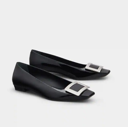 1FF0101-107 ROGER VIVIER Belle Vivier Ballerinas in Patent Leather Black (SS26) #RVW00700920D1PB999 (S-EU-E)