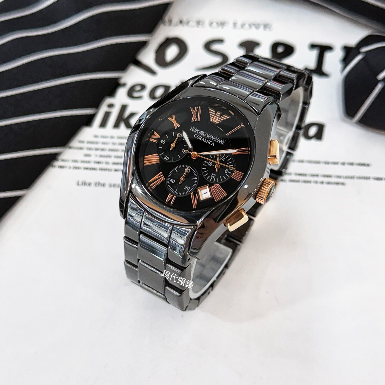 【EMPORIO ARMANI】經典陶瓷計時腕錶 AR1410 43mm 現代鐘錶