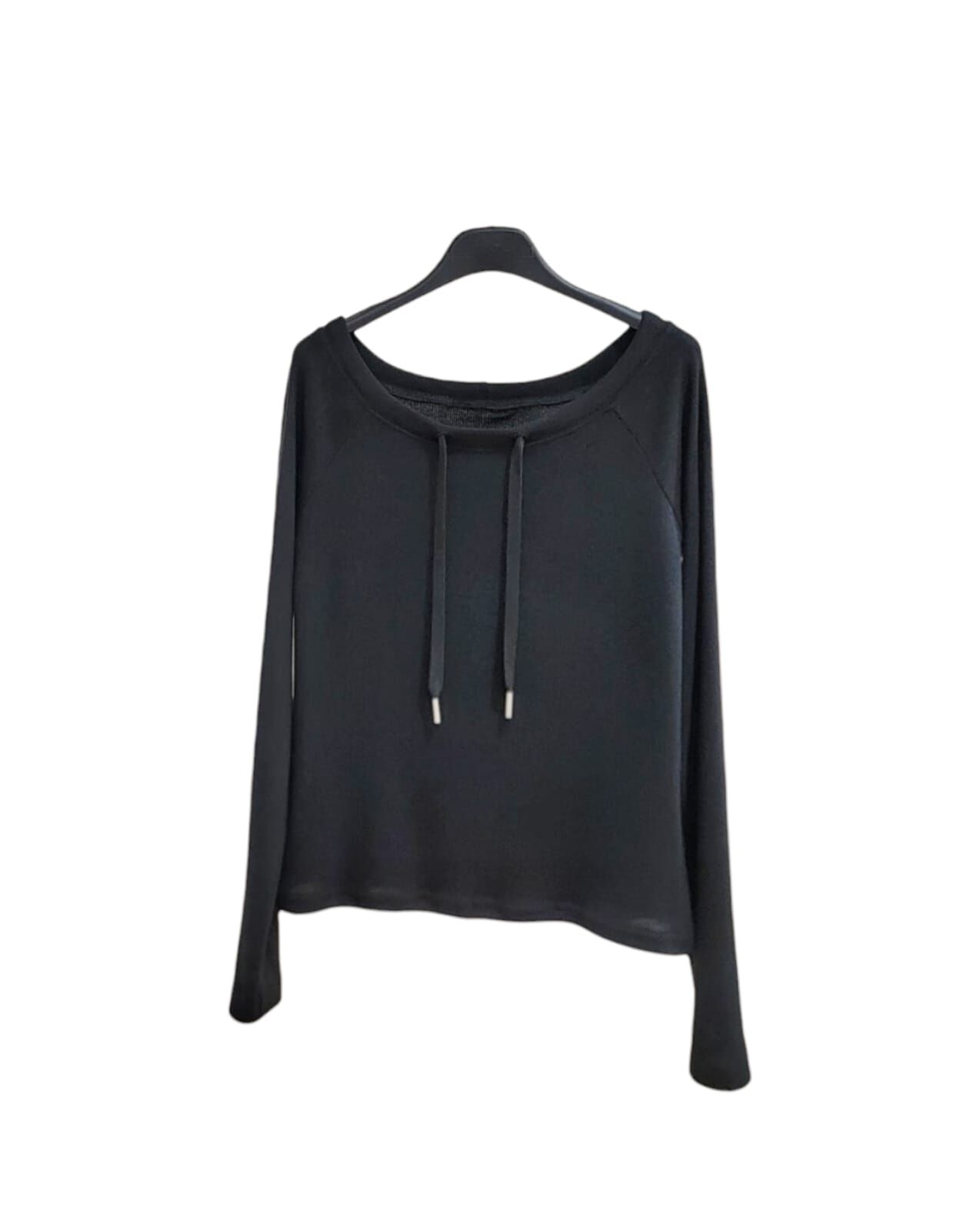 A45 #23667  一字領繩Top -  黑色