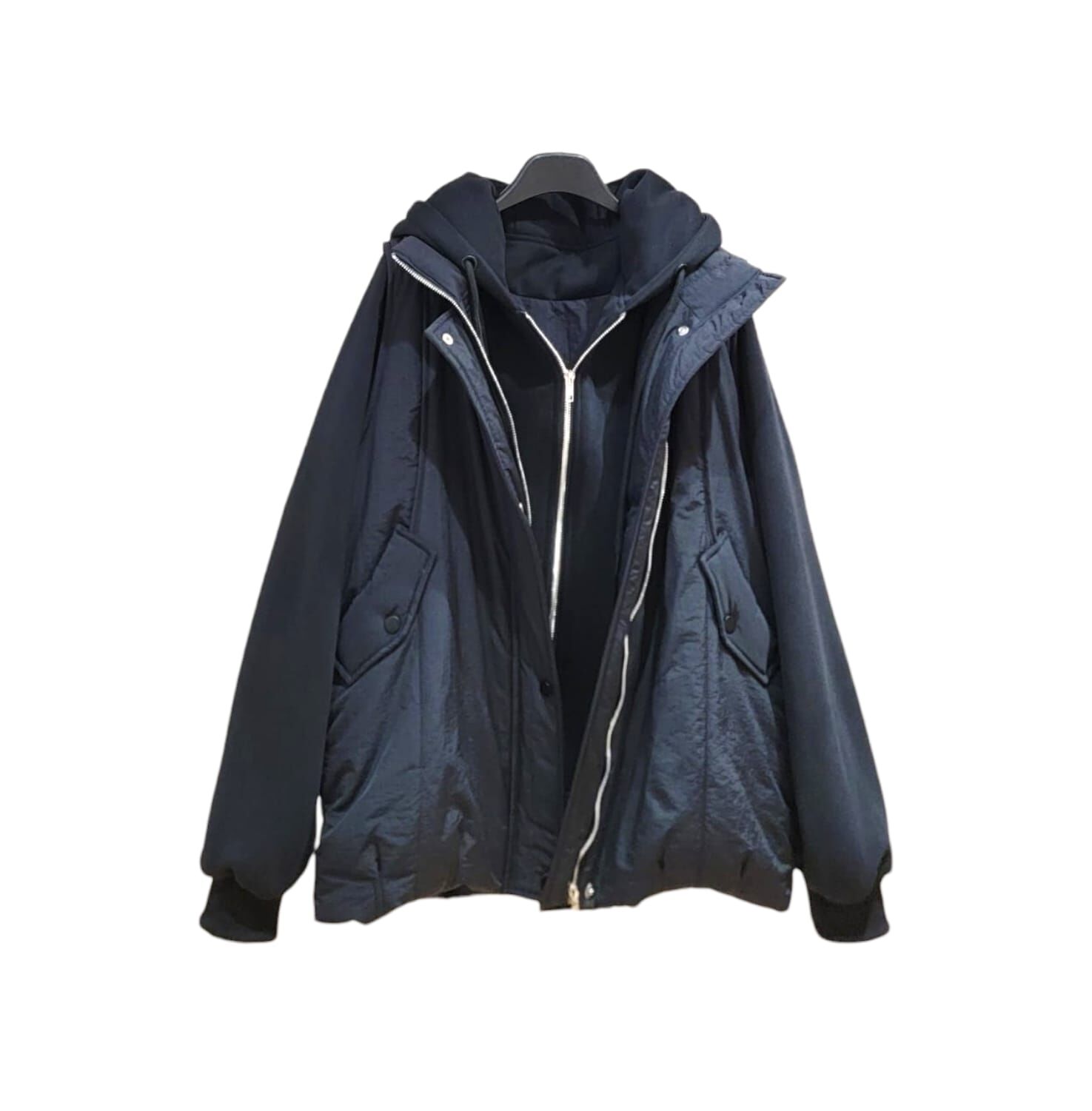 A46 #23692  拼衛衣夾棉有帽外套 -  黑色