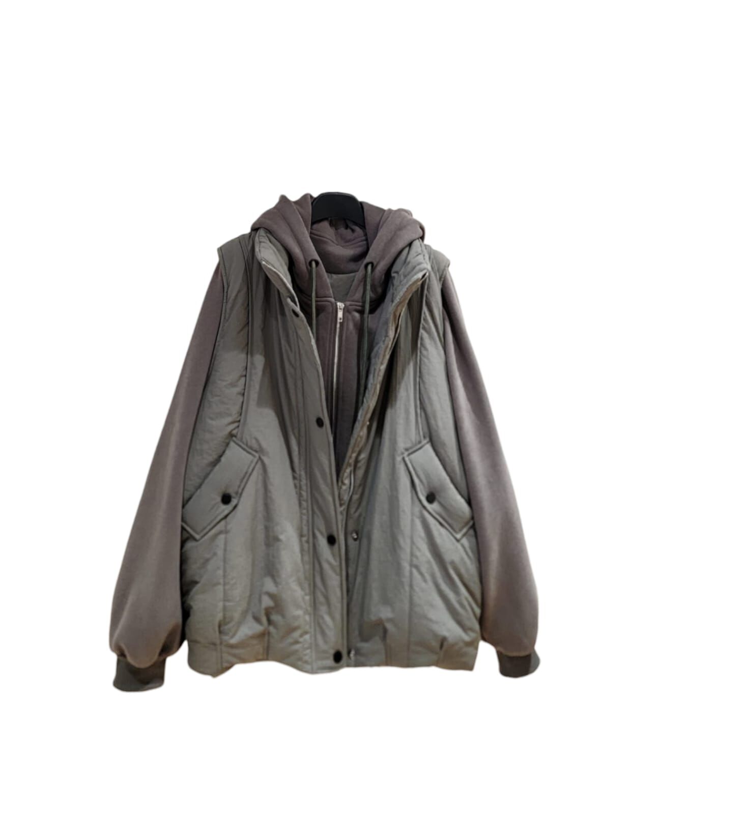 A47 #23692  拼衛衣夾棉有帽外套 -  綠色