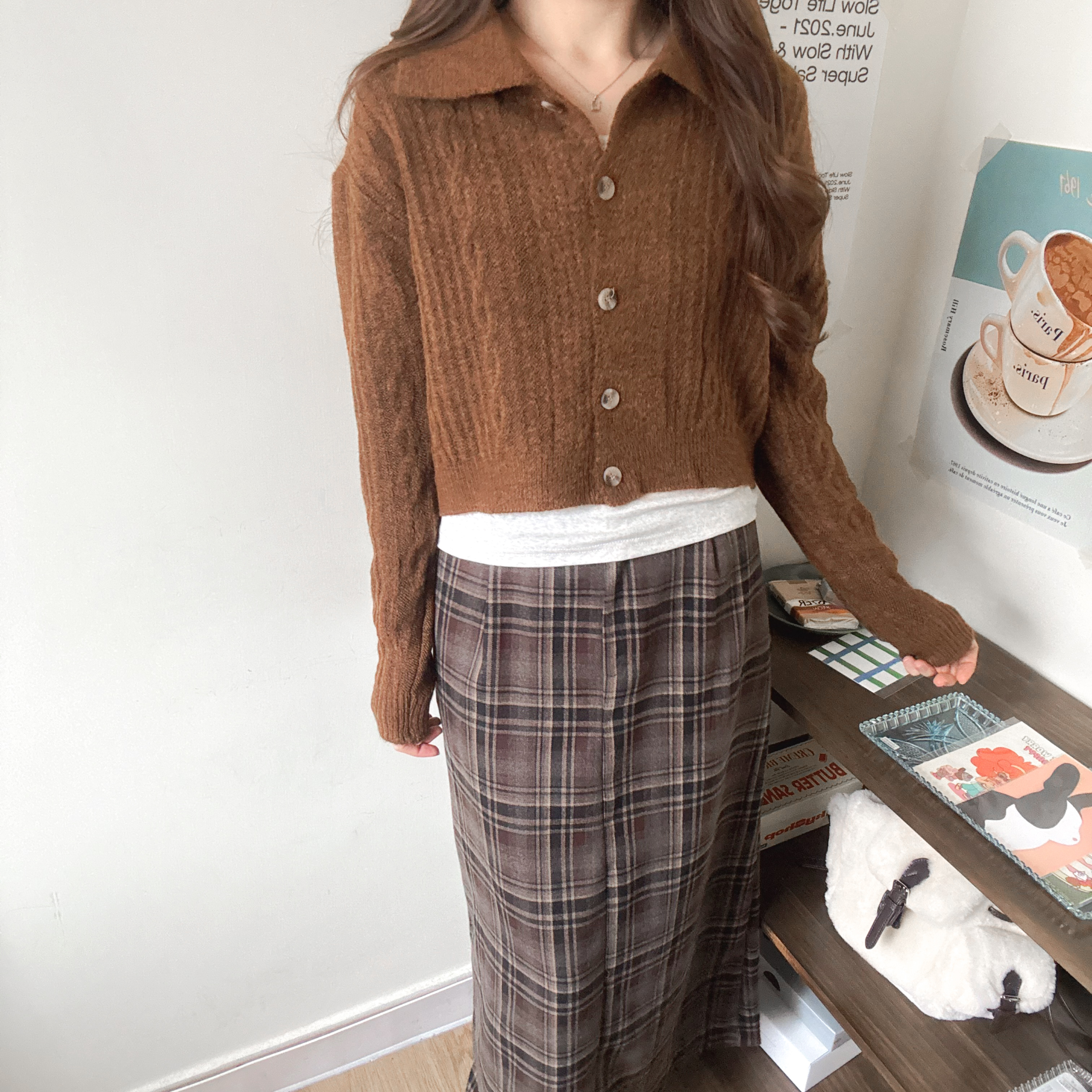 美式休閒反領麻花針織毛衣