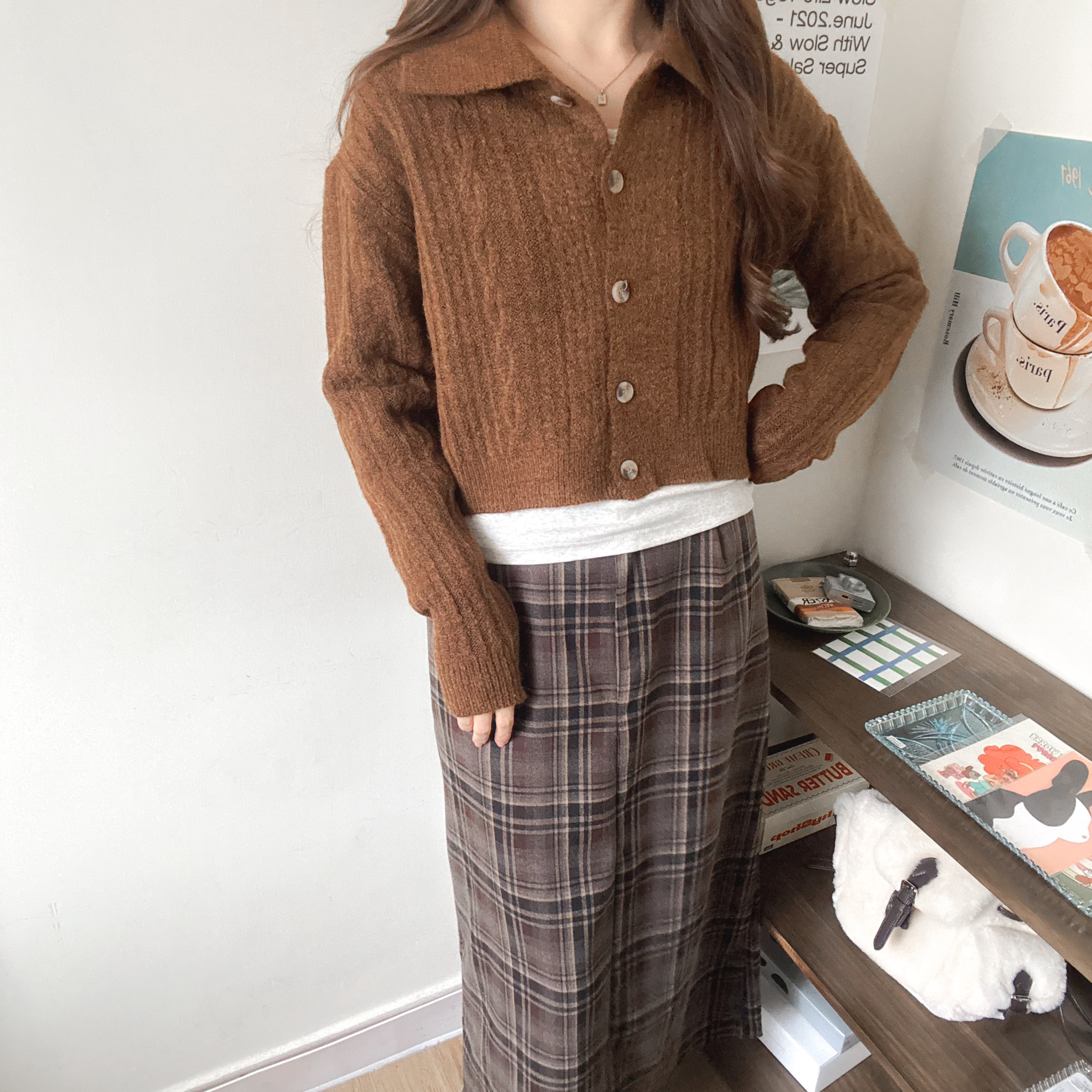 美式休閒反領麻花針織毛衣