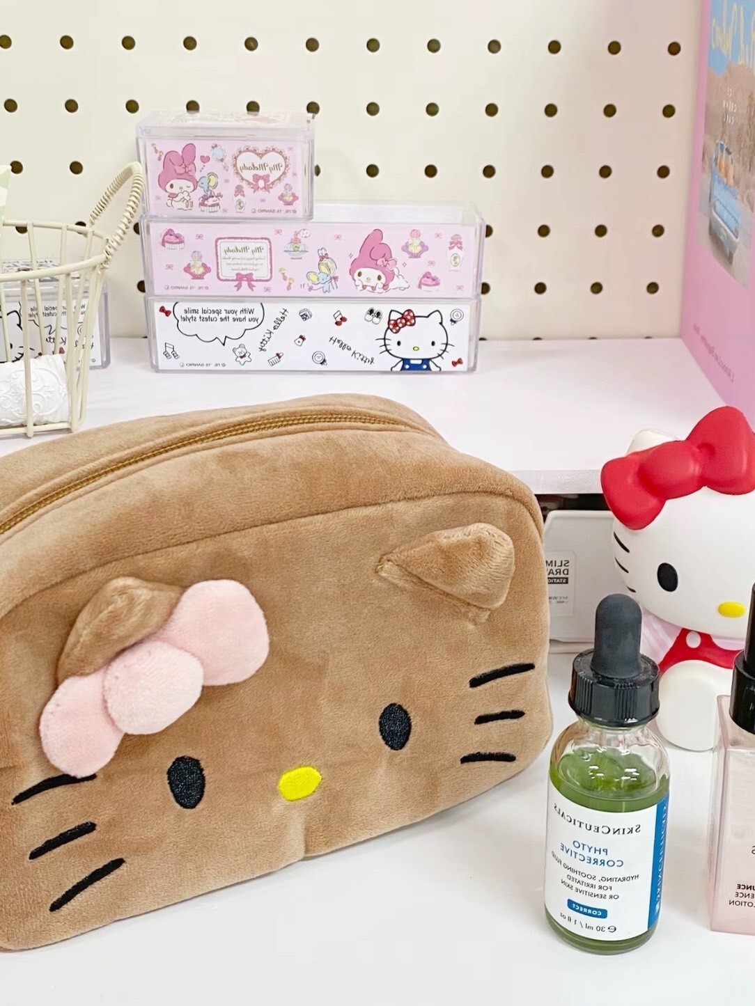 Authentic Sanrio black leather Kitty makeup bag/storage bag