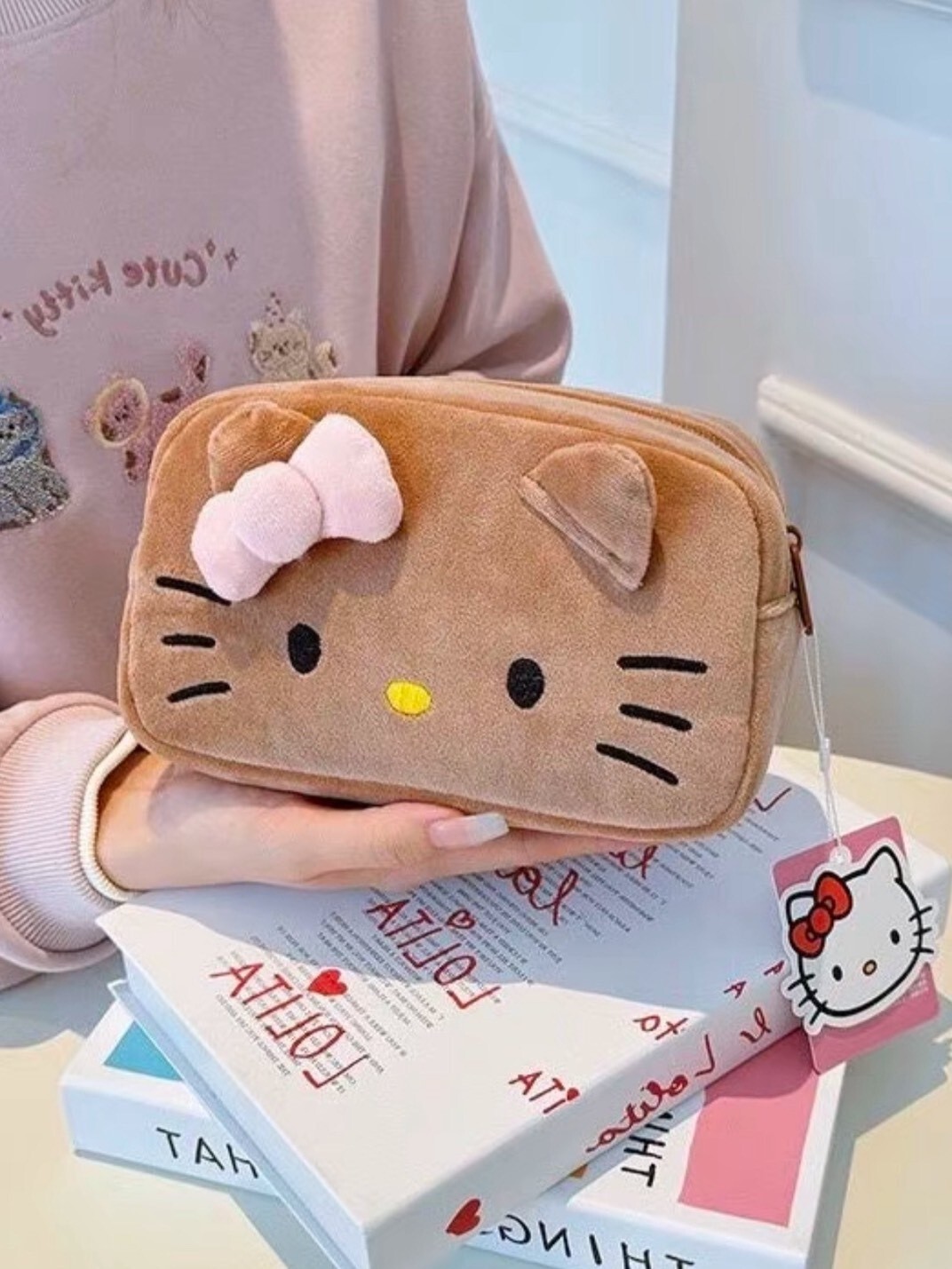 Authentic Sanrio black leather Kitty makeup bag/storage bag