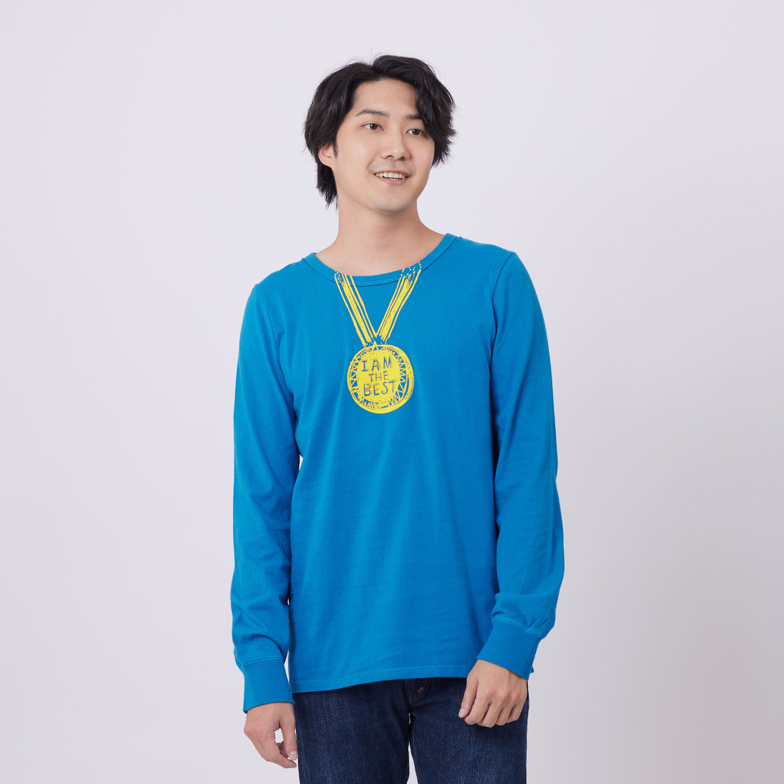 The best  長袖 蜜桃棉 男T 海藍