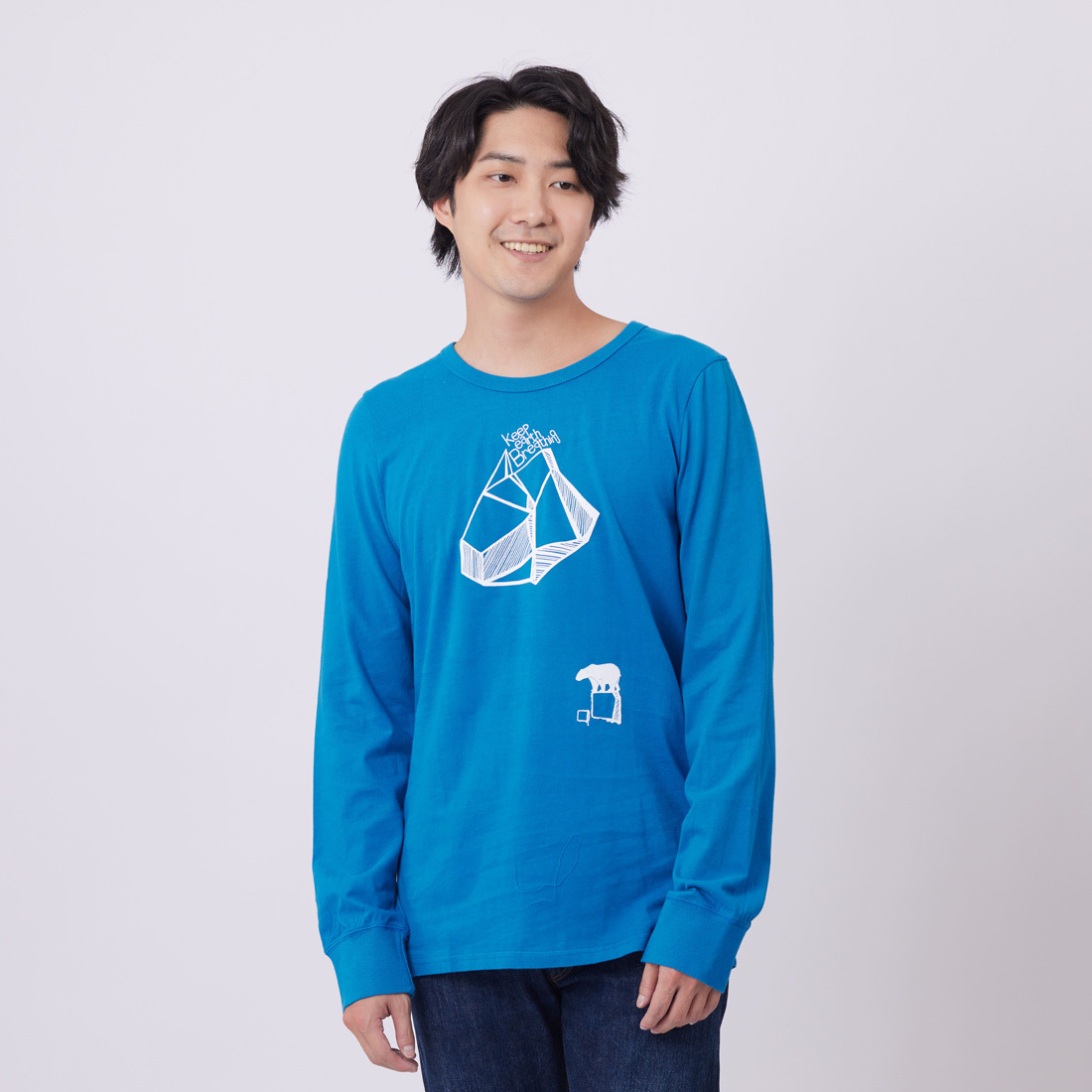 Keep earth breathing 長袖 蜜桃棉 男T 海藍