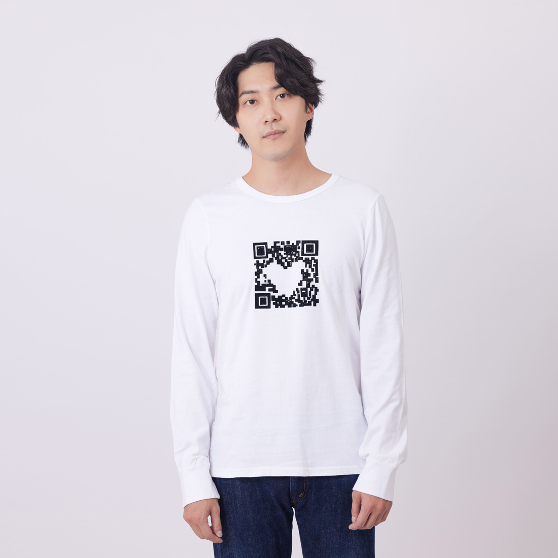 愛維條碼 長袖 蜜桃棉 男T 戀人白