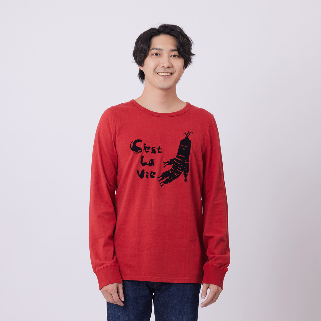 這就是人生 長袖 蜜桃棉 男T 酒紅