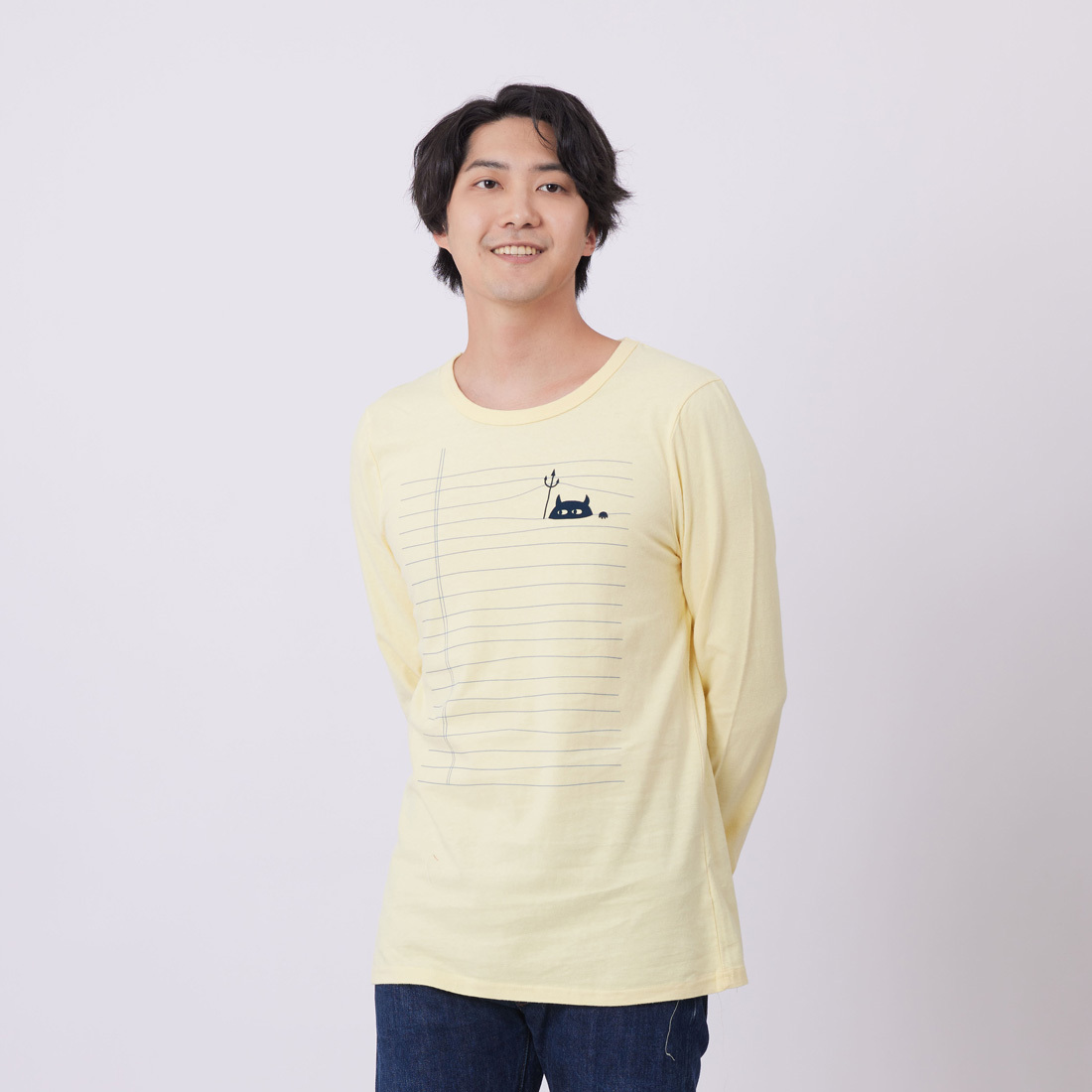 惡魔捉迷藏 長袖 蜜桃棉 男T 鵝黃