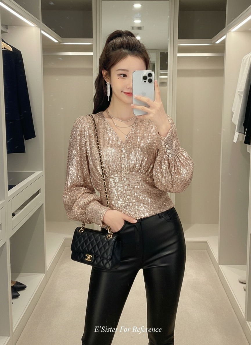 韓系名媛風 V 領燈籠袖短版上衣 C80