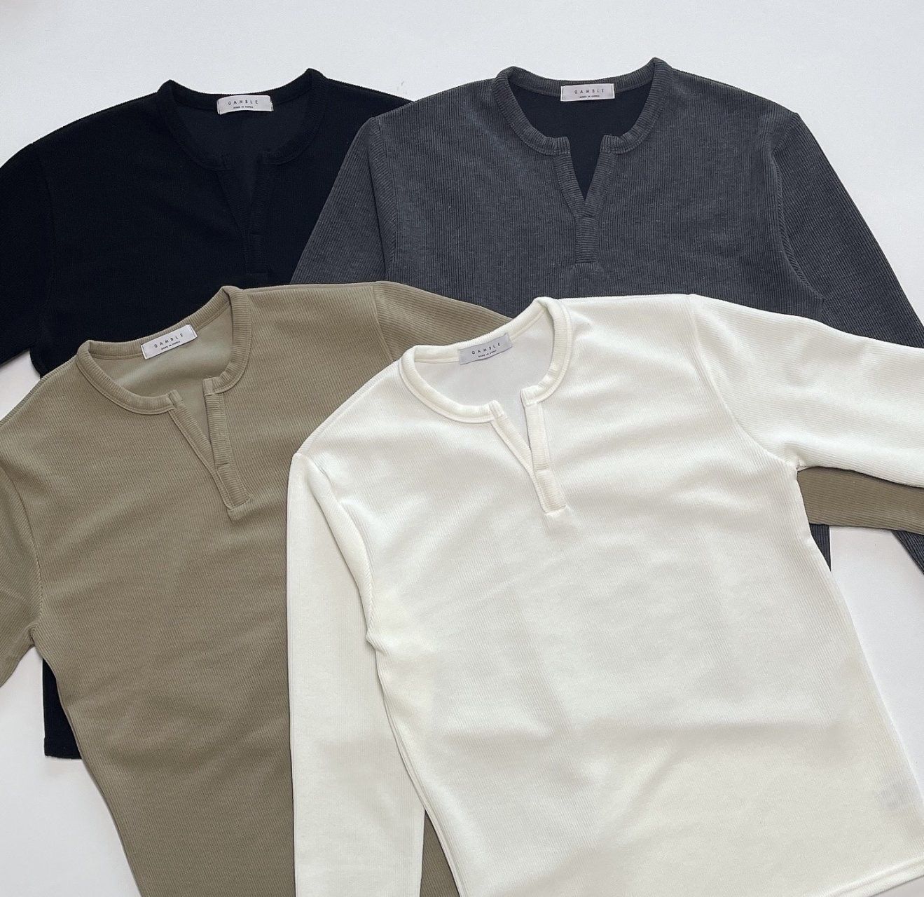 淨色半開胸長袖衫 GAMBLE-057T