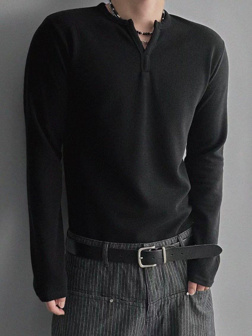 淨色半開胸長袖衫 GAMBLE-057T