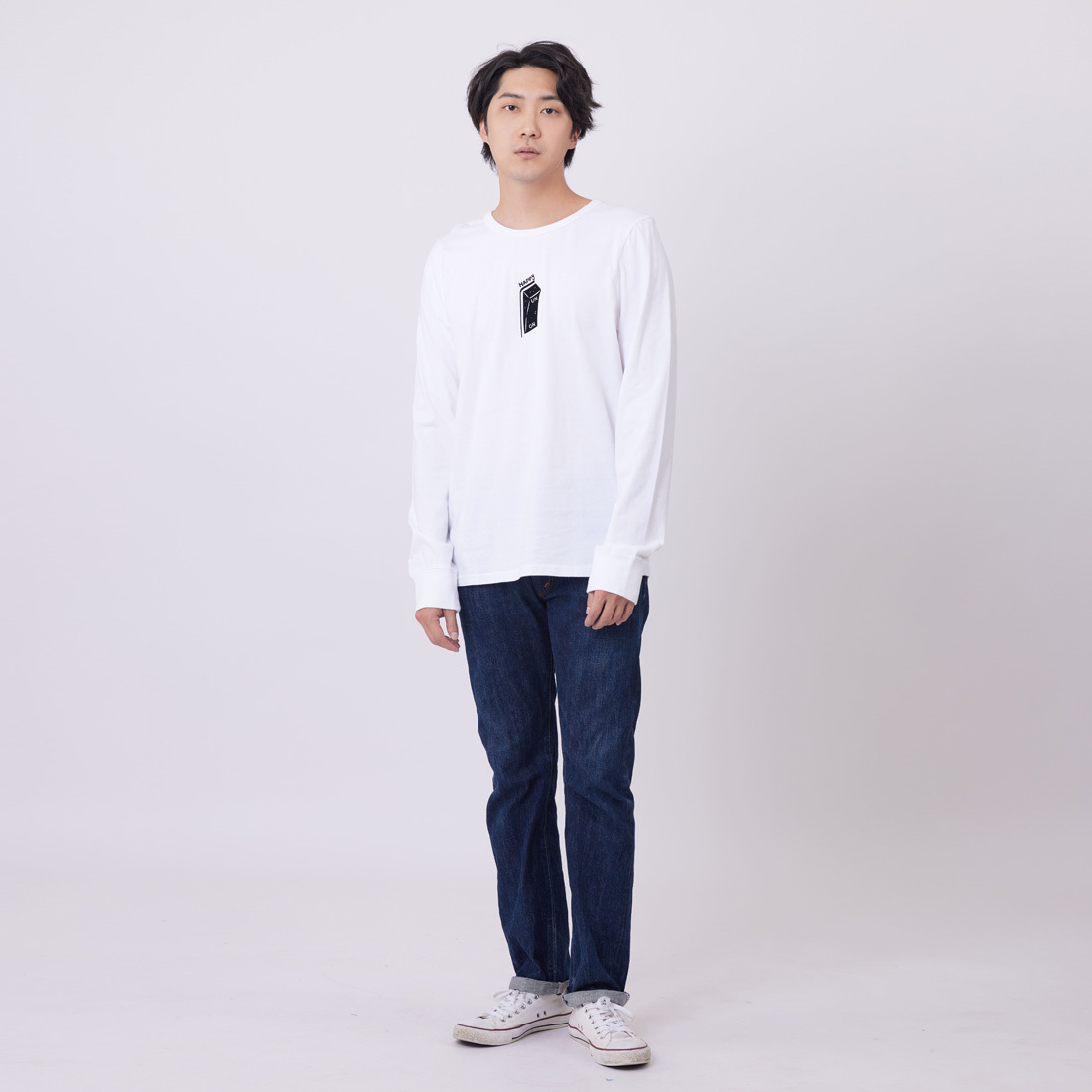 Onhappy 長袖蜜桃棉男T白色 /S號/ 微瑕特價