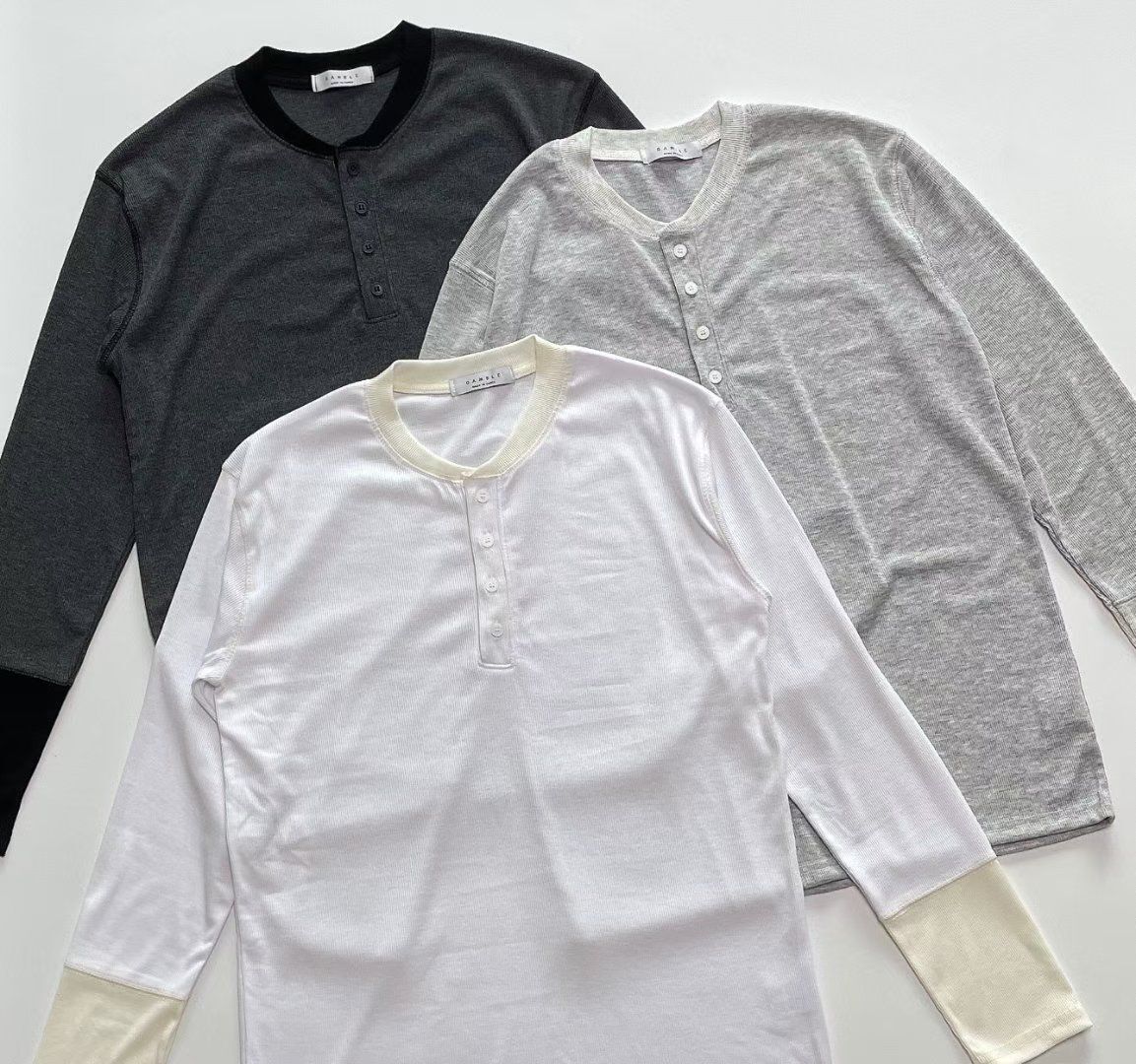 淨色半開胸長袖衫 GAMBLE-058T