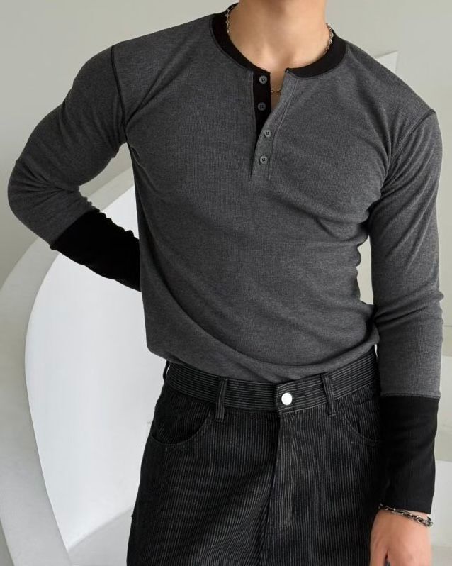 淨色半開胸長袖衫 GAMBLE-058T