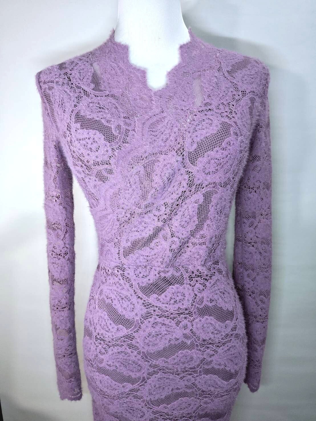 日系浪漫紫羅蘭馬海毛蕾絲綁帶長洋裝 C81