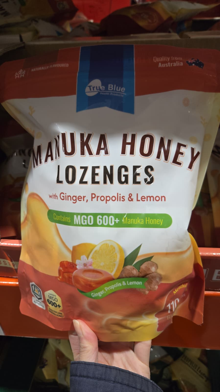 SS017 TRUE BLUE麥盧卡蜜糖檸檬薑味喉糖600G exp: 2027.07
