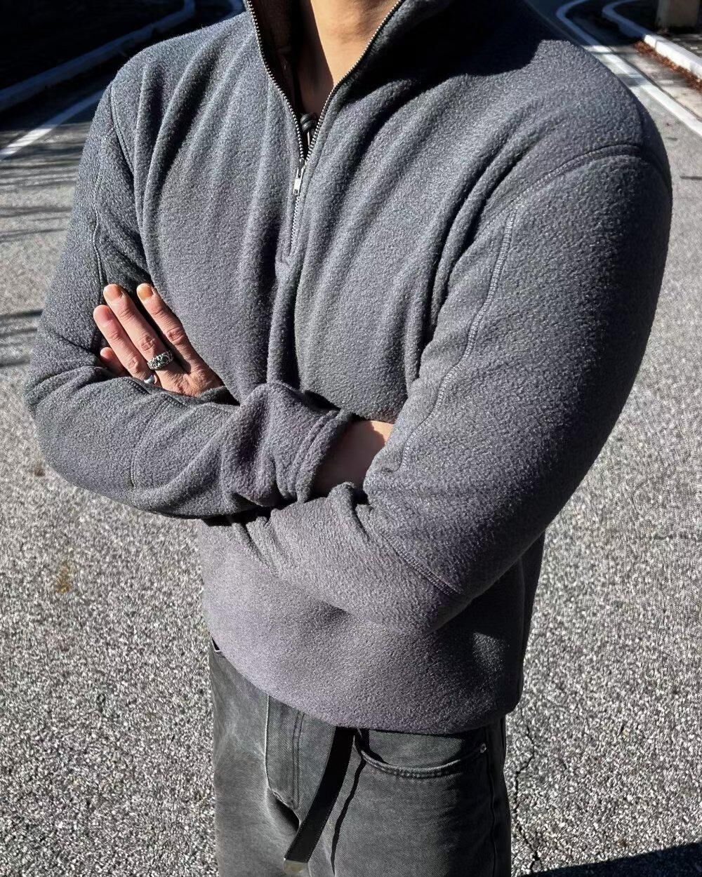 淨色企領半開胸長袖衫 GAMBLE-068T