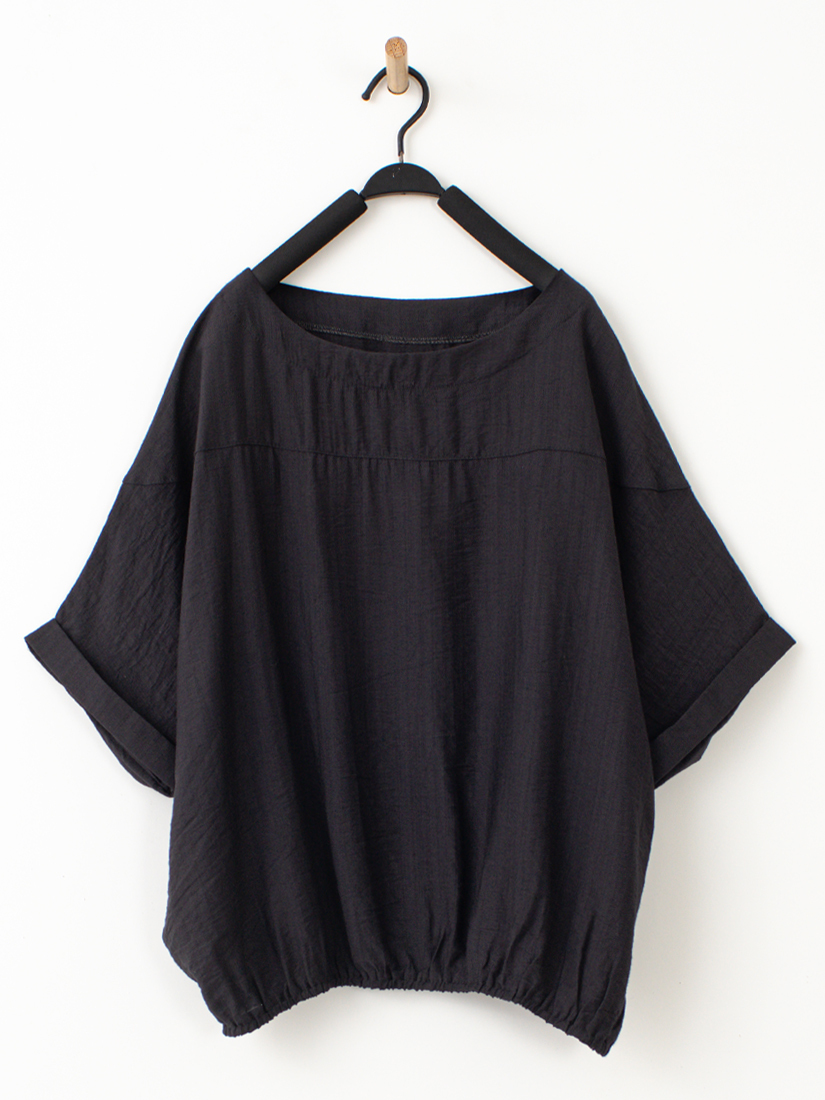 簡約微光澤下擺縮口連袖上衣