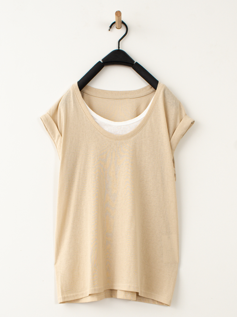 領口配色反褶連袖上衣