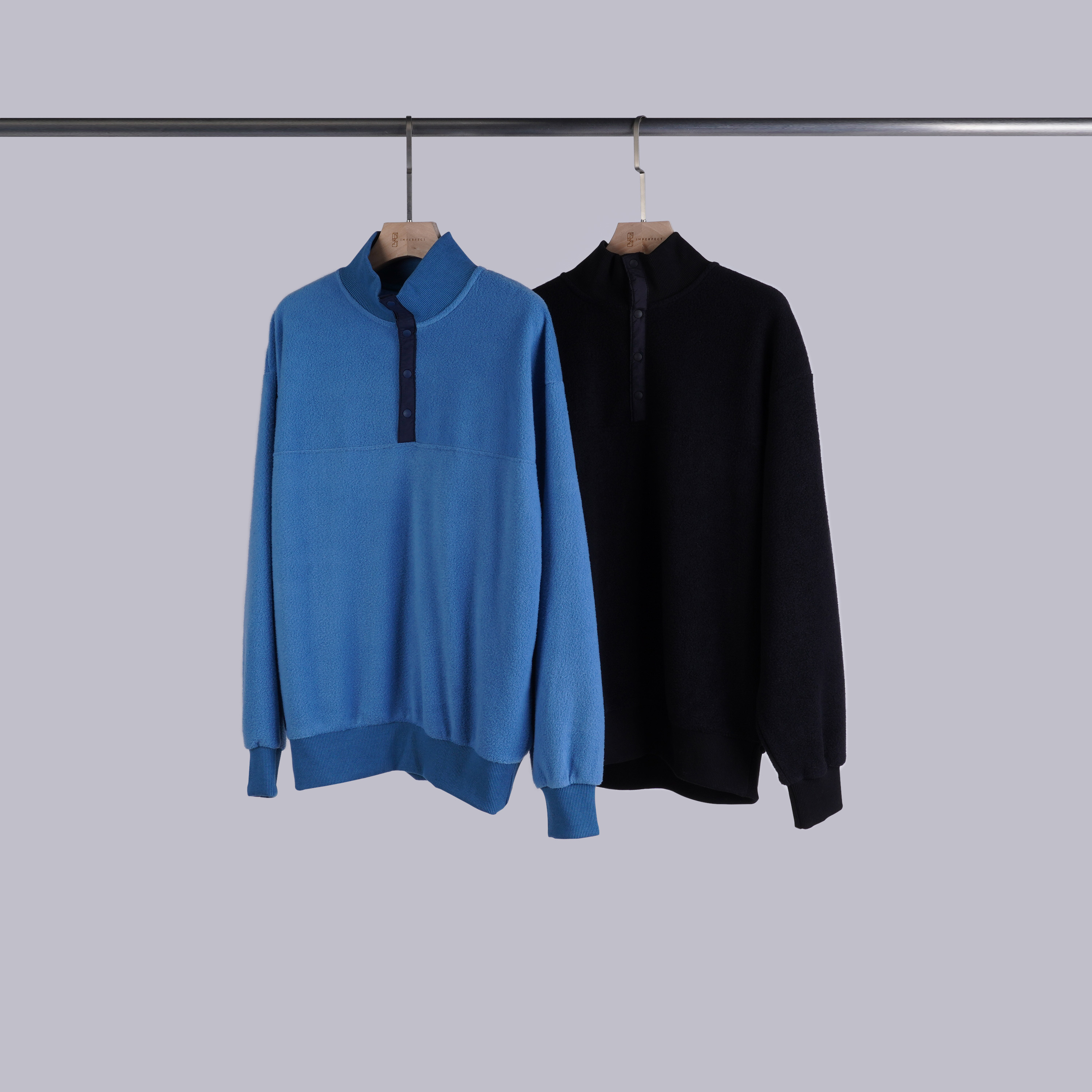 拼接毛毛壓釦立領上衣 | 2色