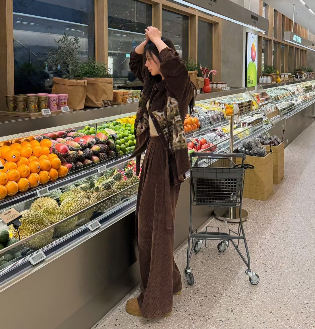 鬆緊後腰寬燈芯絨長褲