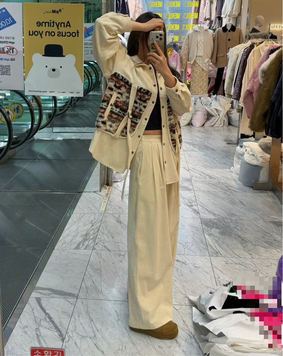 鬆緊後腰寬燈芯絨長褲