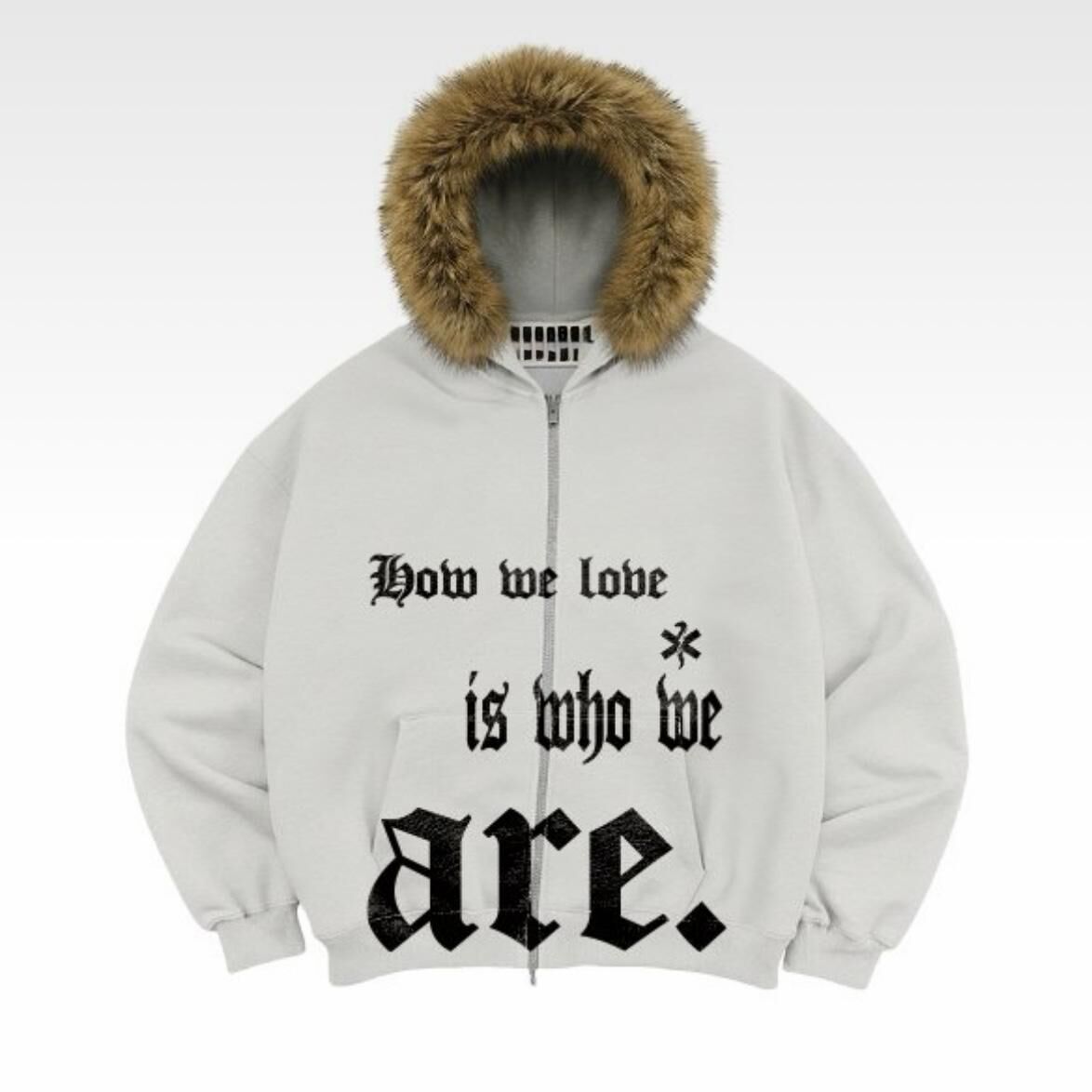 毛毛帽英文字拉鍊外套 TAC-0378JK