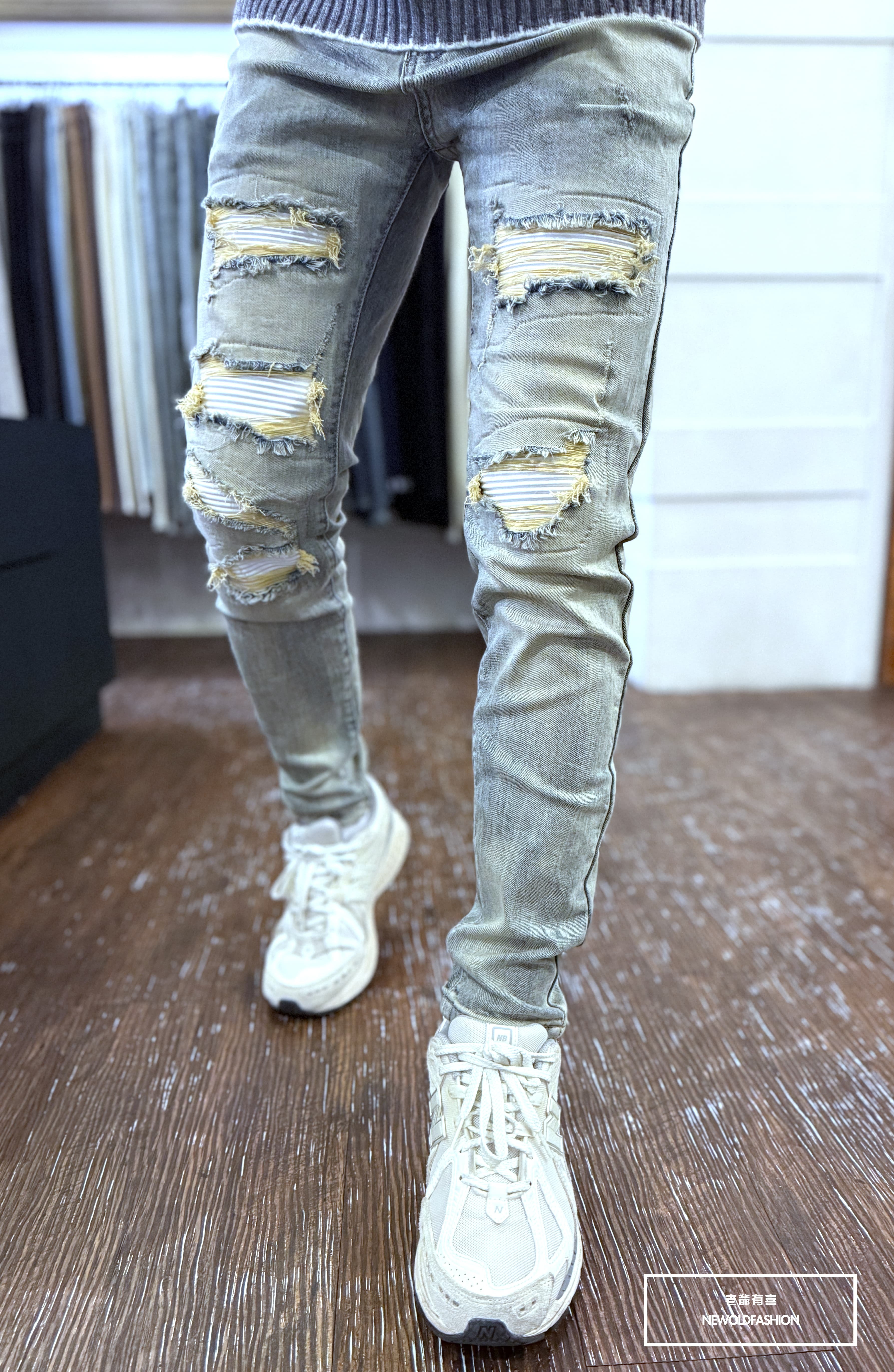 『官網限定』重磅水洗藍白皮革小直筒(NOF25123069)