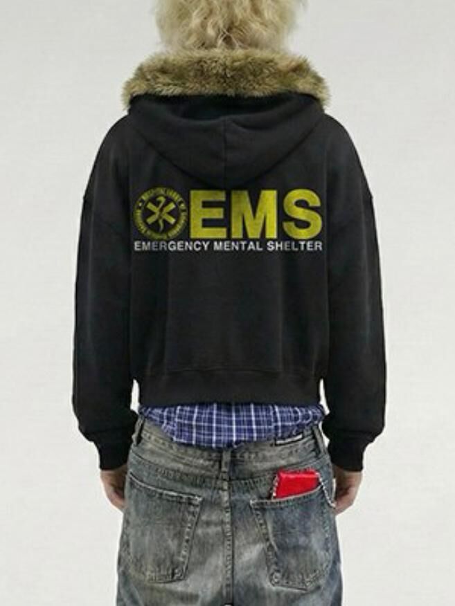 毛毛帽英文字拉鍊外套 TAC-0383JK