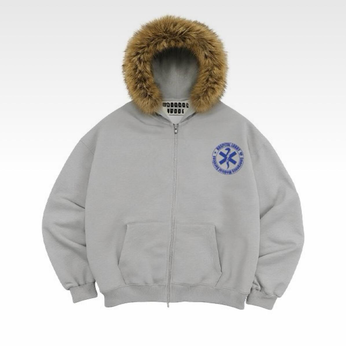 毛毛帽英文字拉鍊外套 TAC-0383JK