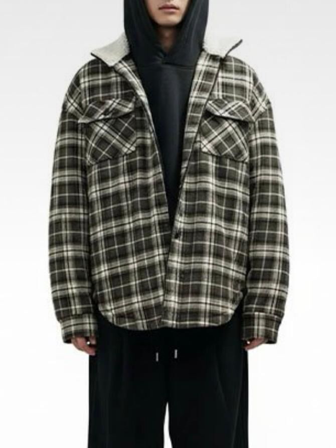 格仔長袖恤衫外套(絨毛底) TAC-0382JK