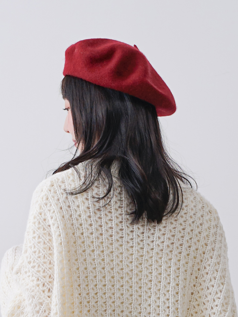 氣質素面毛呢貝蕾帽
