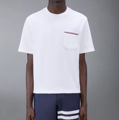 1FF0101-126 THOM BROWNE Milano Cotton Oversized Pocket Tee White (SS26) #MJS183A-07323-100 (C-EU-E)