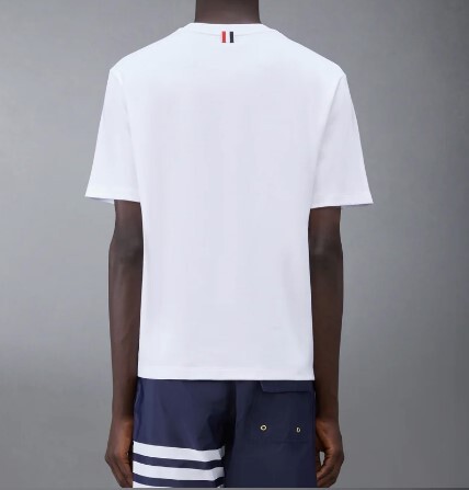 1FF0101-126 THOM BROWNE Milano Cotton Oversized Pocket Tee White (SS26) #MJS183A-07323-100 (C-EU-E)