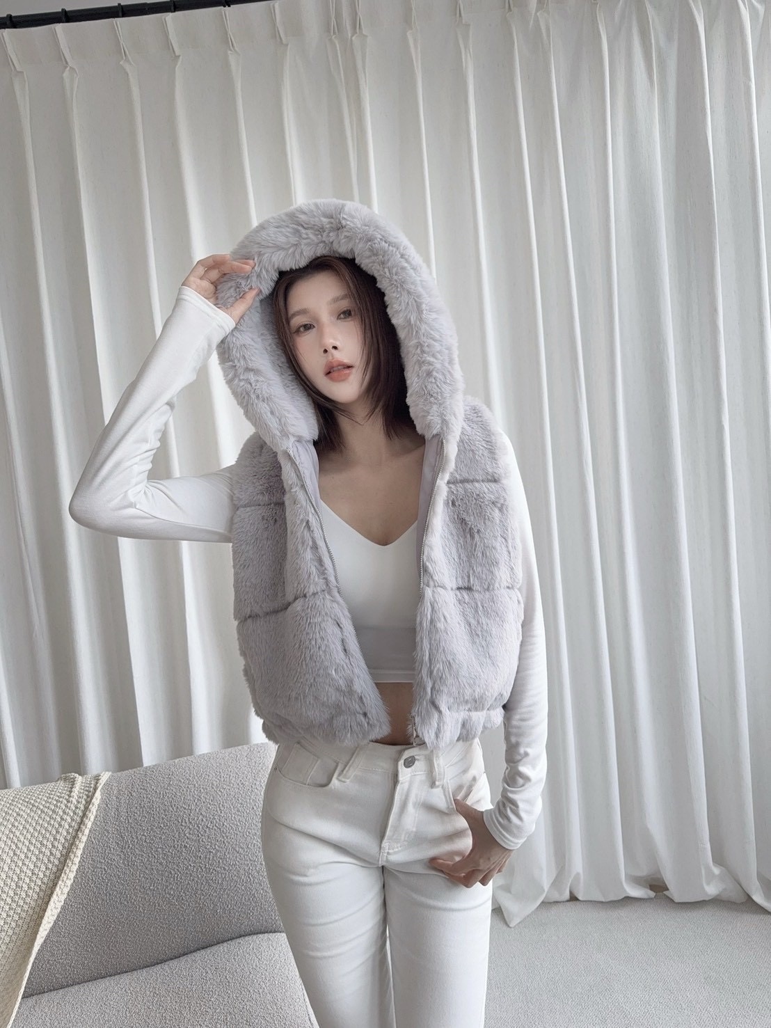 🇹🇼連帽短版毛毛背心外套