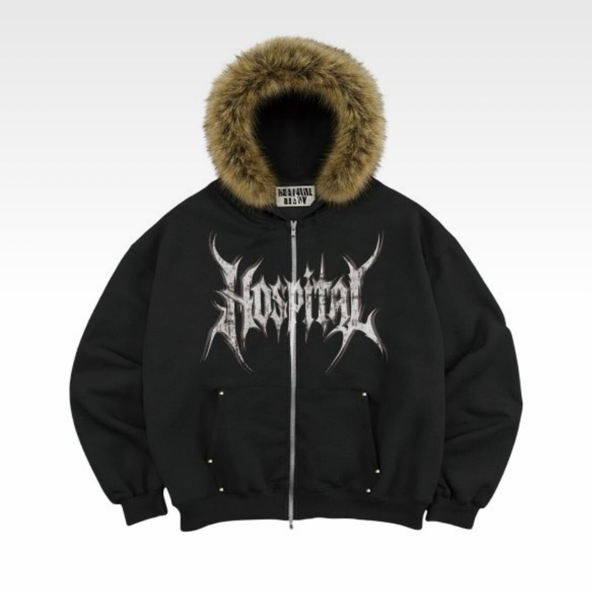 毛毛帽英文字拉鍊外套 TAC-0387JK