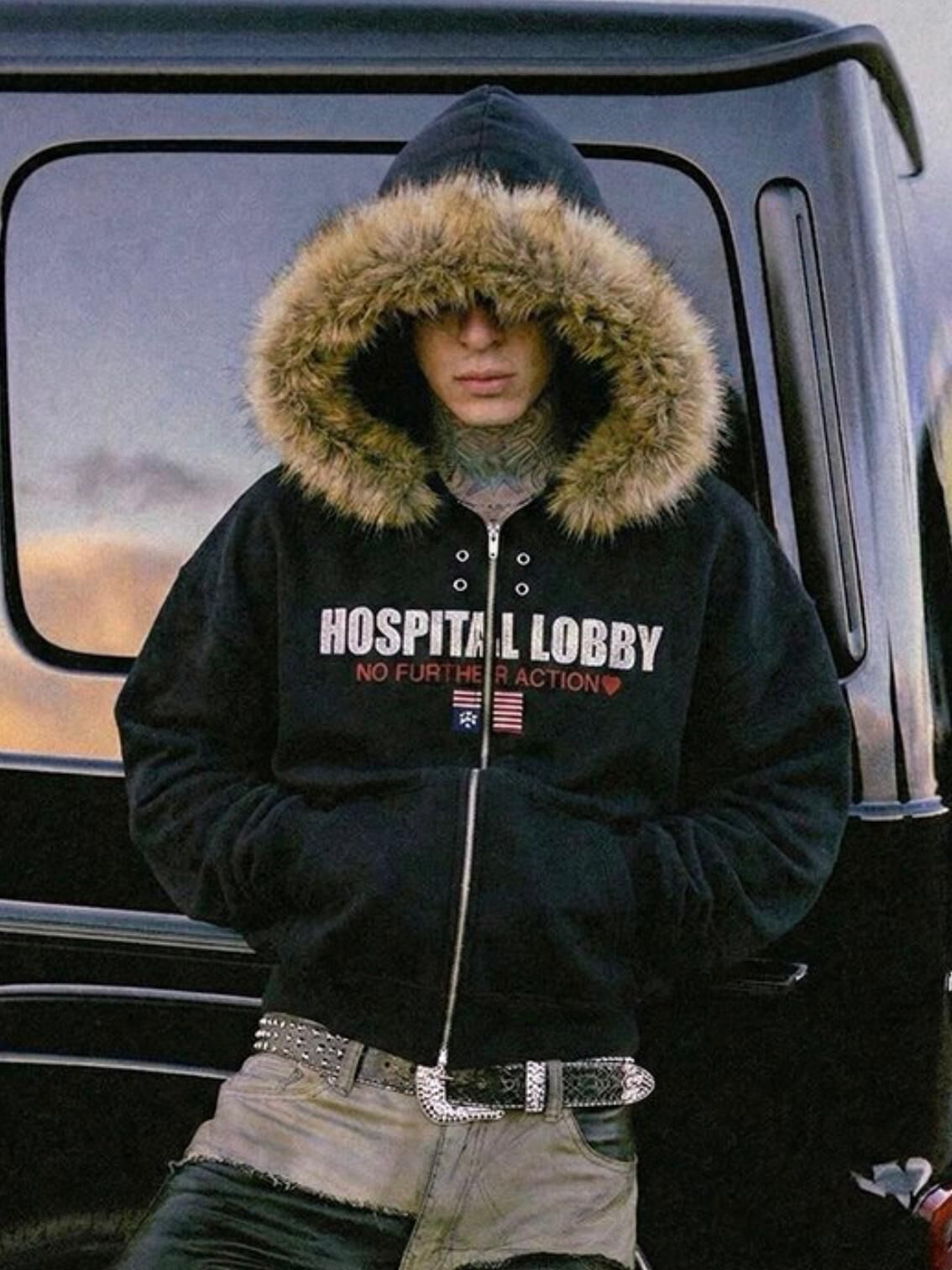 毛毛帽英文字拉鍊外套(薄抓毛底) TAC-0388JK