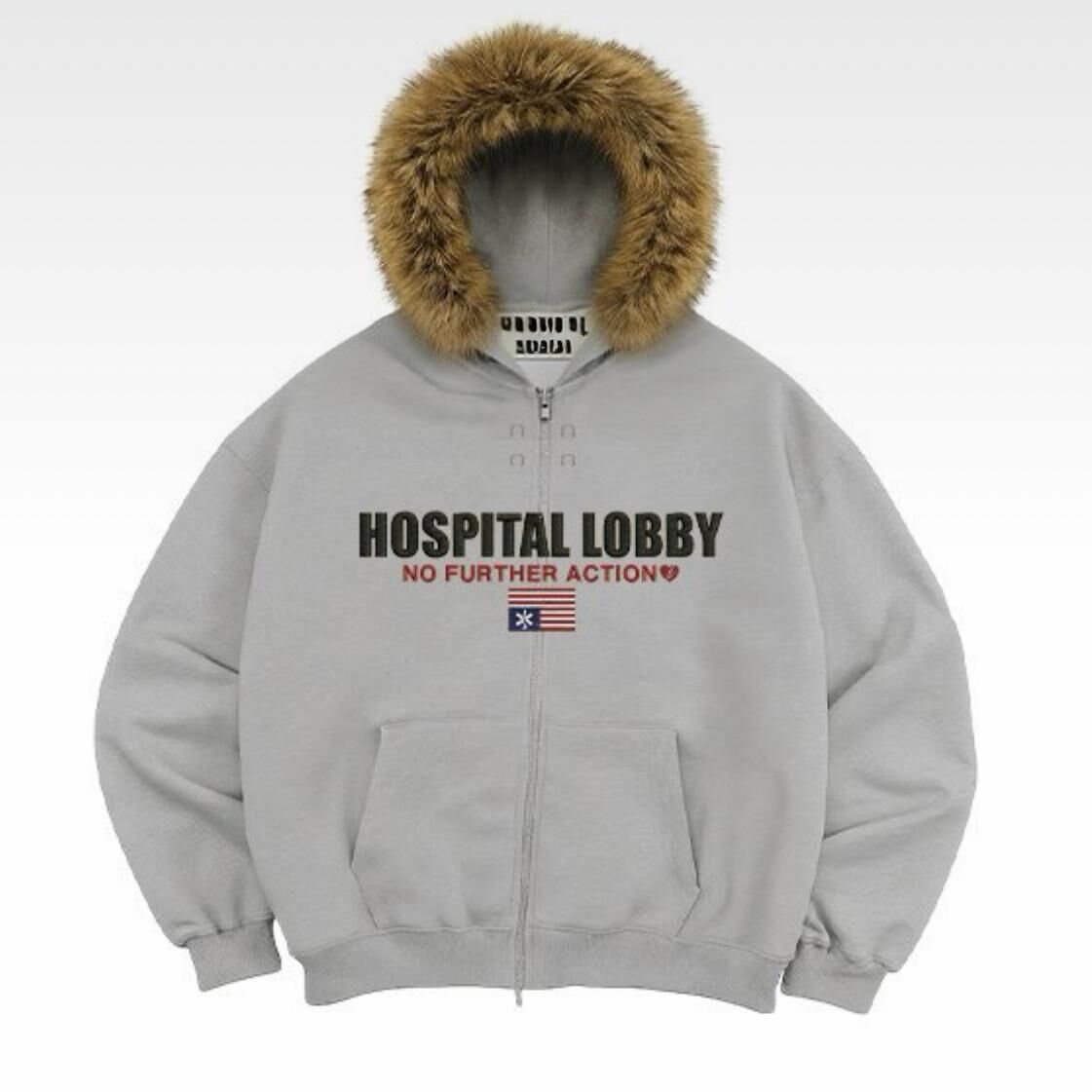 毛毛帽英文字拉鍊外套(薄抓毛底) TAC-0388JK