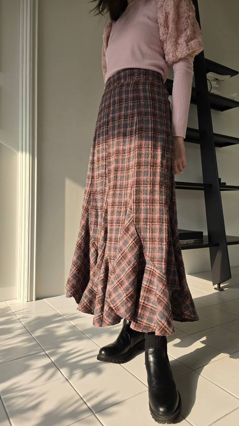格紋魚尾長裙