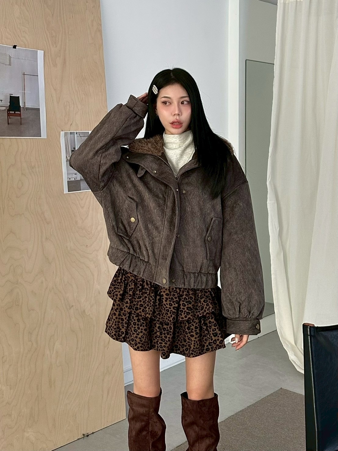 精緻毛毛領保暖夾棉夾克