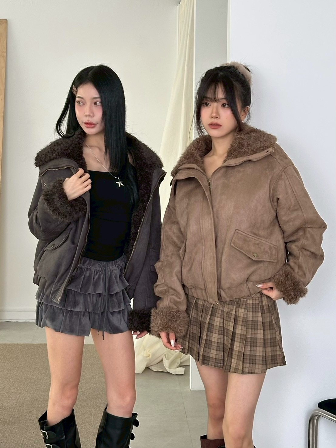 內裡毛毛翻領麂皮絨外套