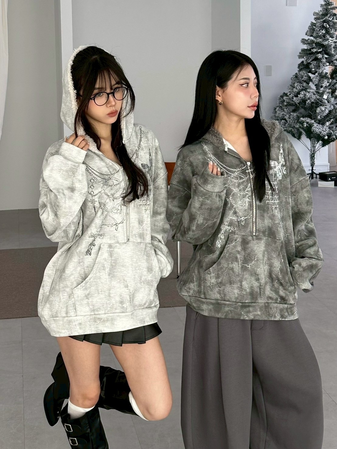 暈染廢土加厚奧麗絨連帽上衣