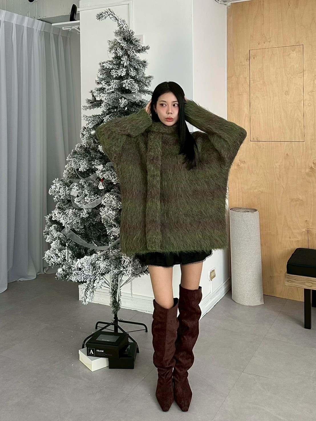 絕美暈染毛絨條紋圍巾毛衣