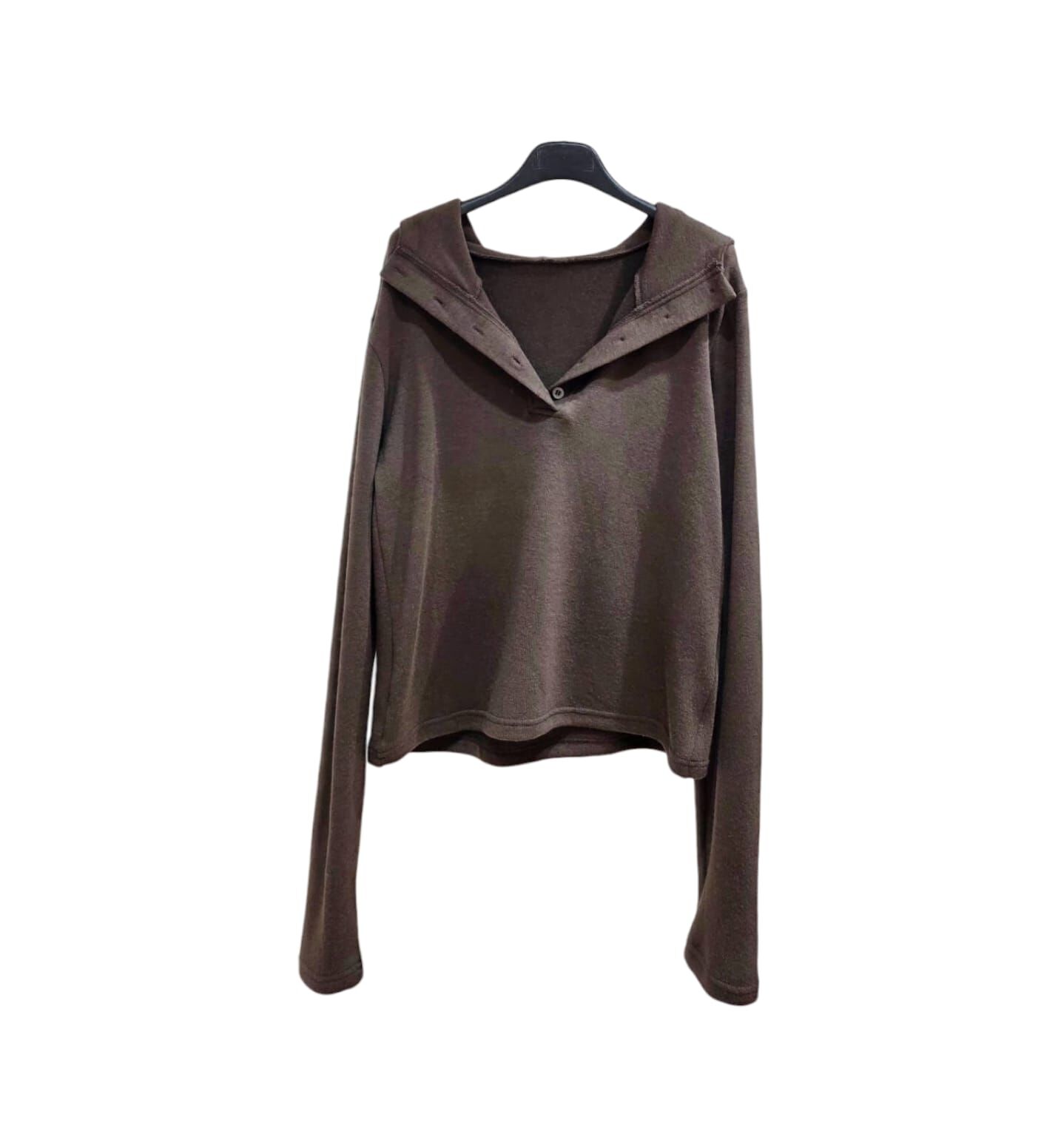 A55 #23003  有帽毛面top -  啡色