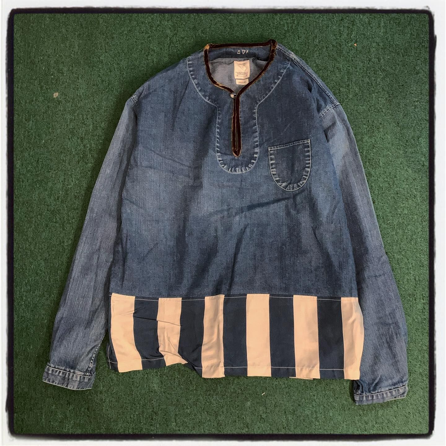 VISVIM SOCIAL SCULPTURE BORDER TUNIC P.O DMGD SHIRT - (( USED A )) 中古美品 - INDIGO SIZE 3 PRE ORDER ITEM (預訂中)