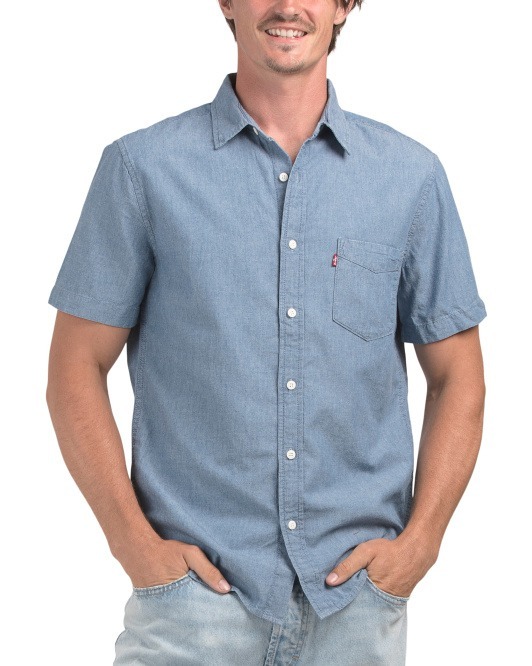 【預購】Q122803 LEVIS男士中號靛藍色經典單口袋牛仔襯衫